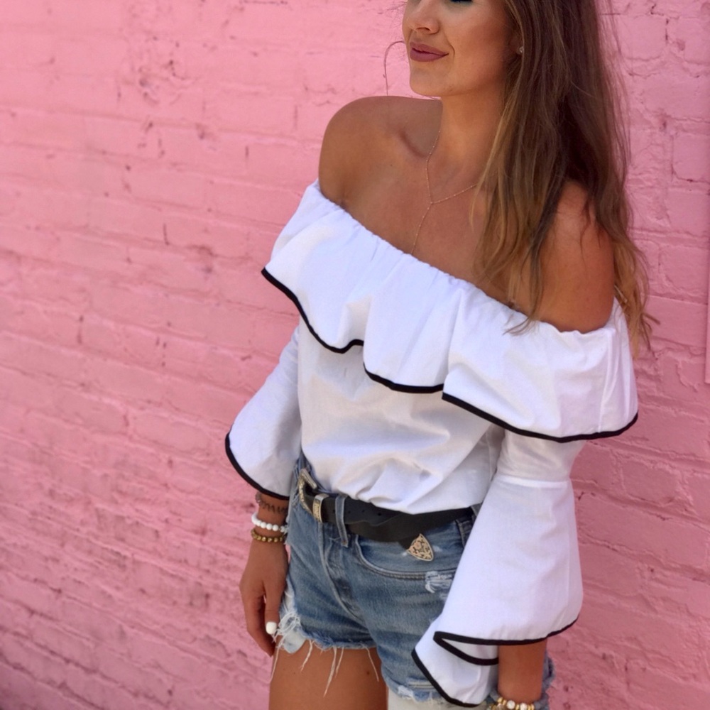 Zara Elegant White Off-Shoulder Ruffle Top